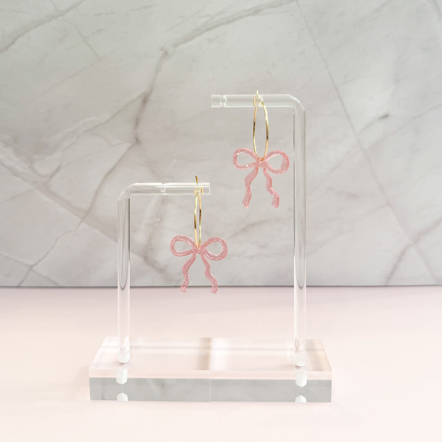Dainty Pink Glitter Coquette Bow Earrings