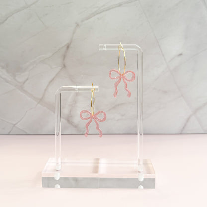 Dainty Pink Glitter Coquette Bow Earrings