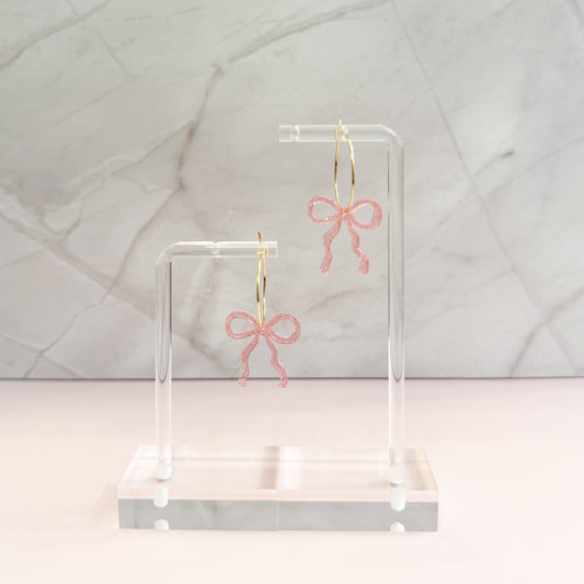 Dainty Pink Glitter Coquette Bow Earrings