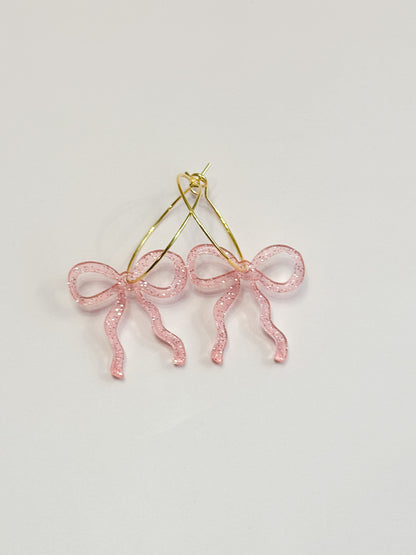 Dainty Pink Glitter Coquette Bow Earrings
