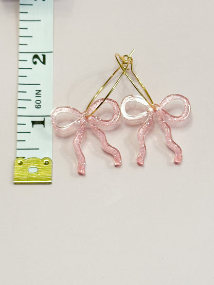 Dainty Pink Glitter Coquette Bow Earrings