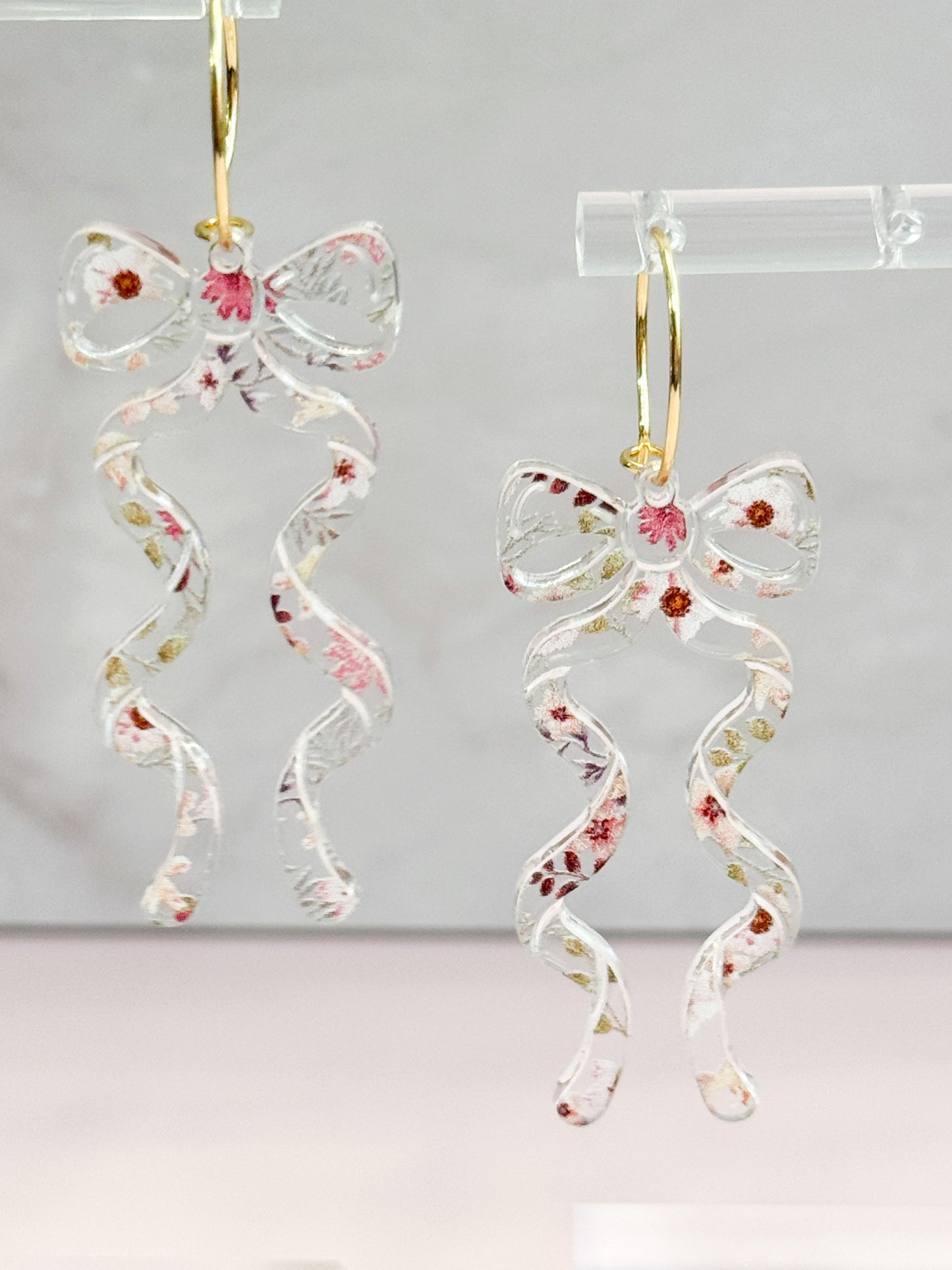 Coquette Bow Earrings with Flowers