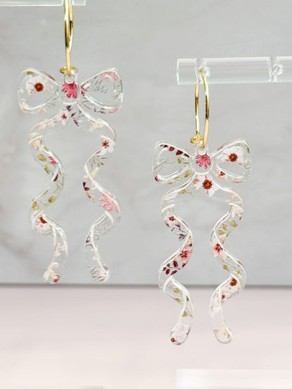 Coquette Bow Earrings with Flowers