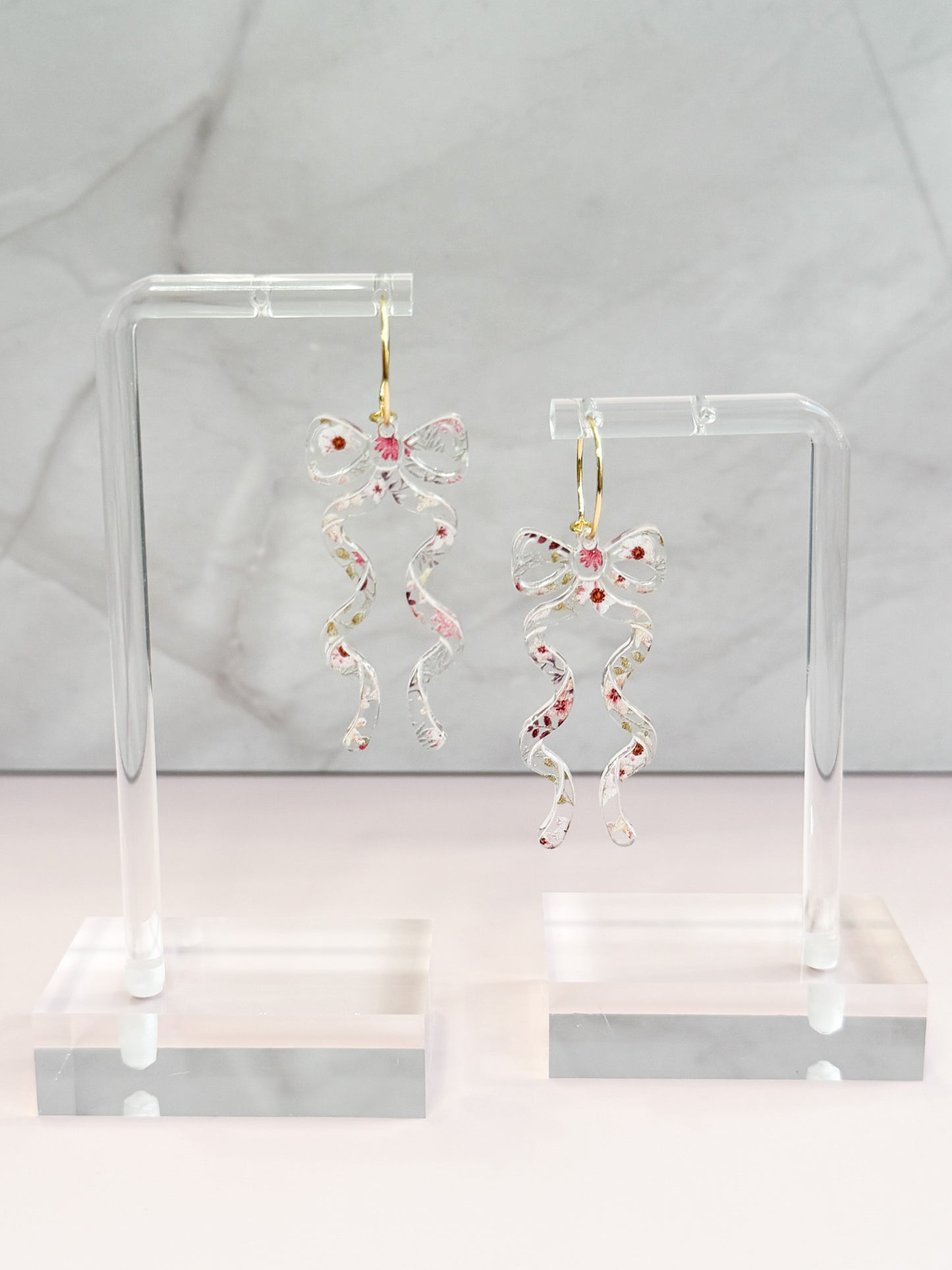 Coquette Bow Earrings with Flowers