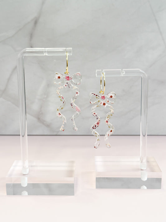 Coquette Bow Earrings with Flowers