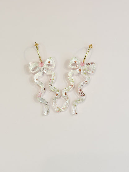 Coquette Bow Earrings with Flowers