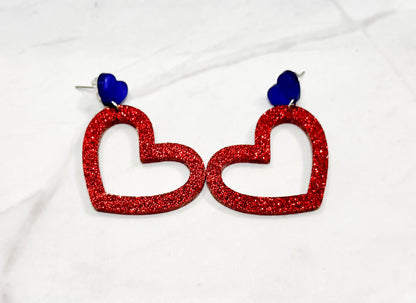 Patriotic Heart Dangle Earrings