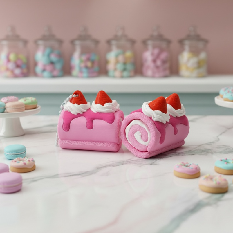 Pink Strawberry Cake Roll Fidget Clicker – Sensory Stress Relief Toy
