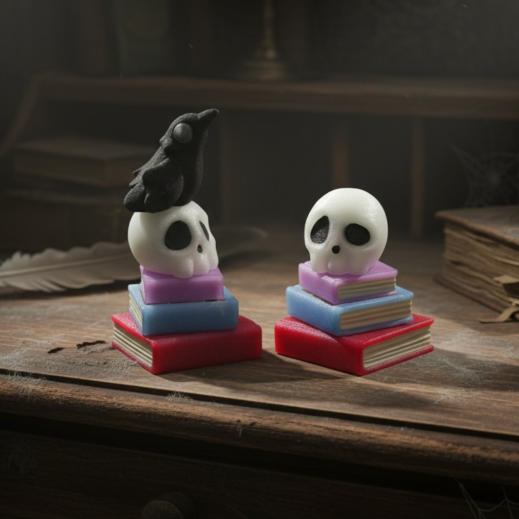 Spooky Skull & Raven Book Stack Fidget Clicker