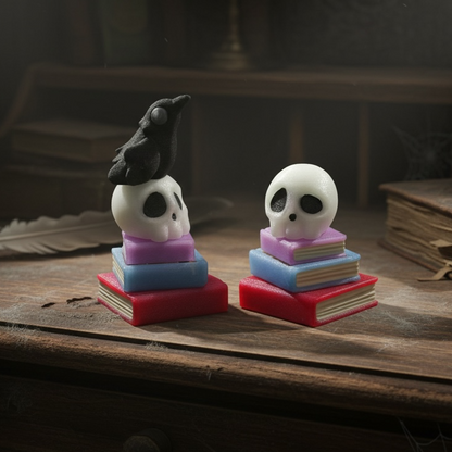 Spooky Skull & Raven Book Stack Fidget Clicker